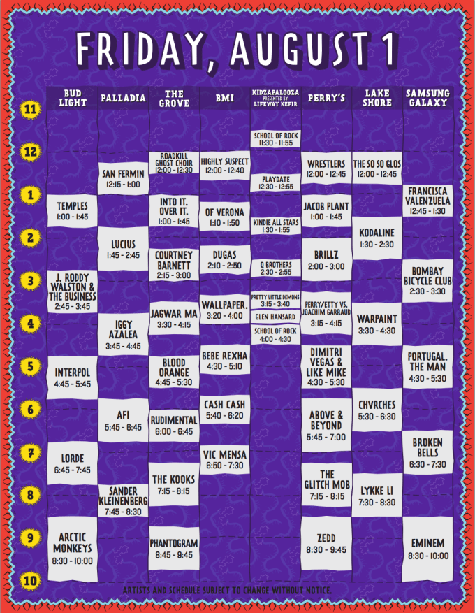 Lollapalooza 2014 Daily Schedule Lolla 2014 Lollapalooza 2014